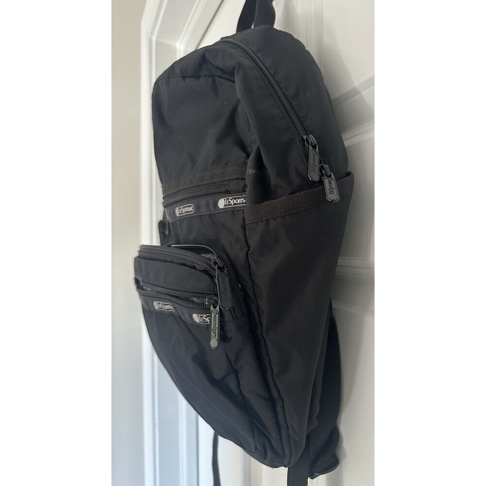 LeSportsac Route Black Backpack Multi Zipper Clean - Picture 3 of 16